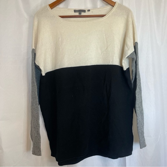 VINCE Women’s Cream Gray Black Colorblock Wool Cashmere Sweater Size Small - Picture 1 of 10